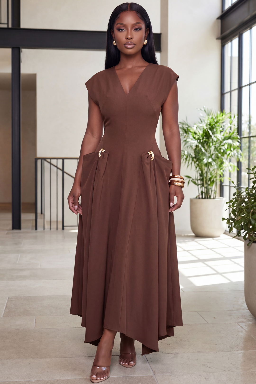 The Florentine Ring Maxi Dress [Chocolate]