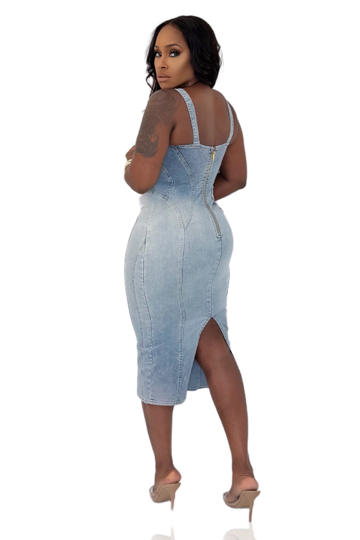 Denim Midi Sleeveless Dress (Denim)