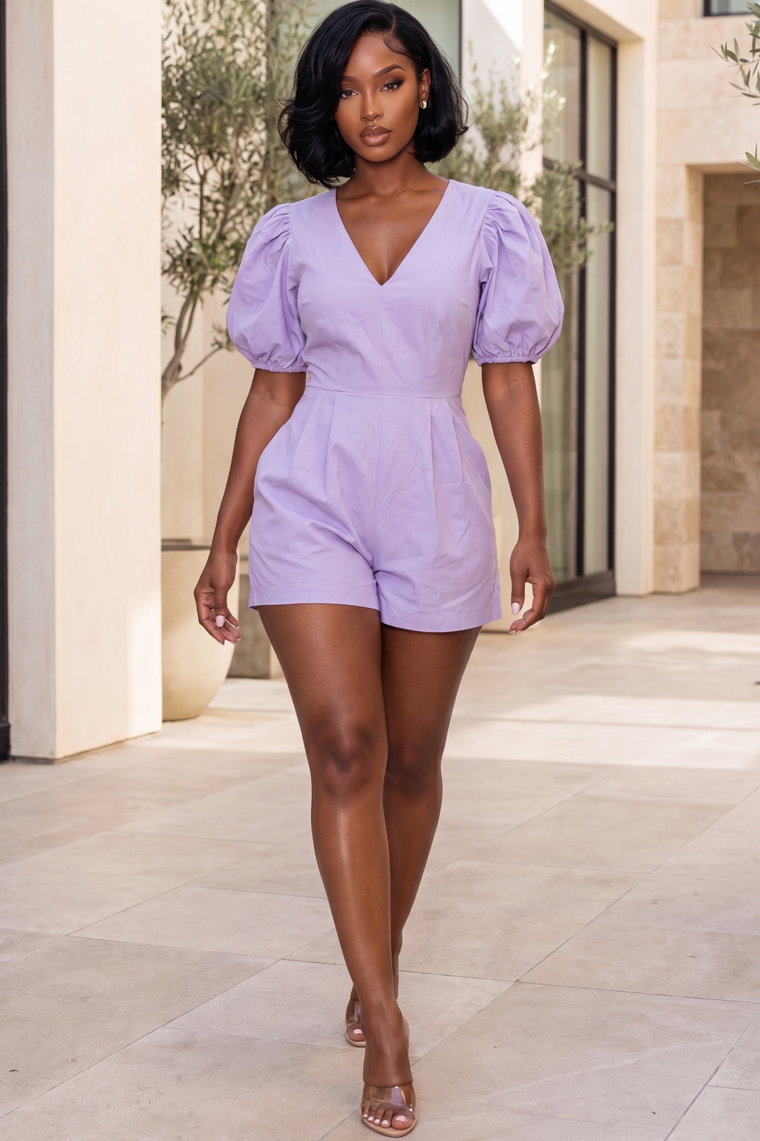 Puff sleeves mini romper