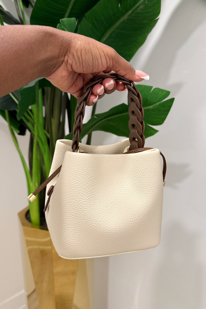 Real Leather Braided Handle bucket bag