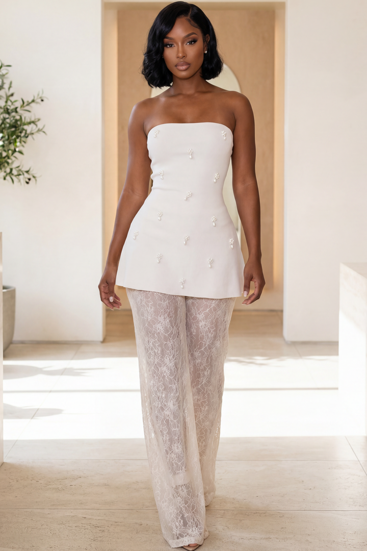 The Pearl Lace Pant Set [Ivory]