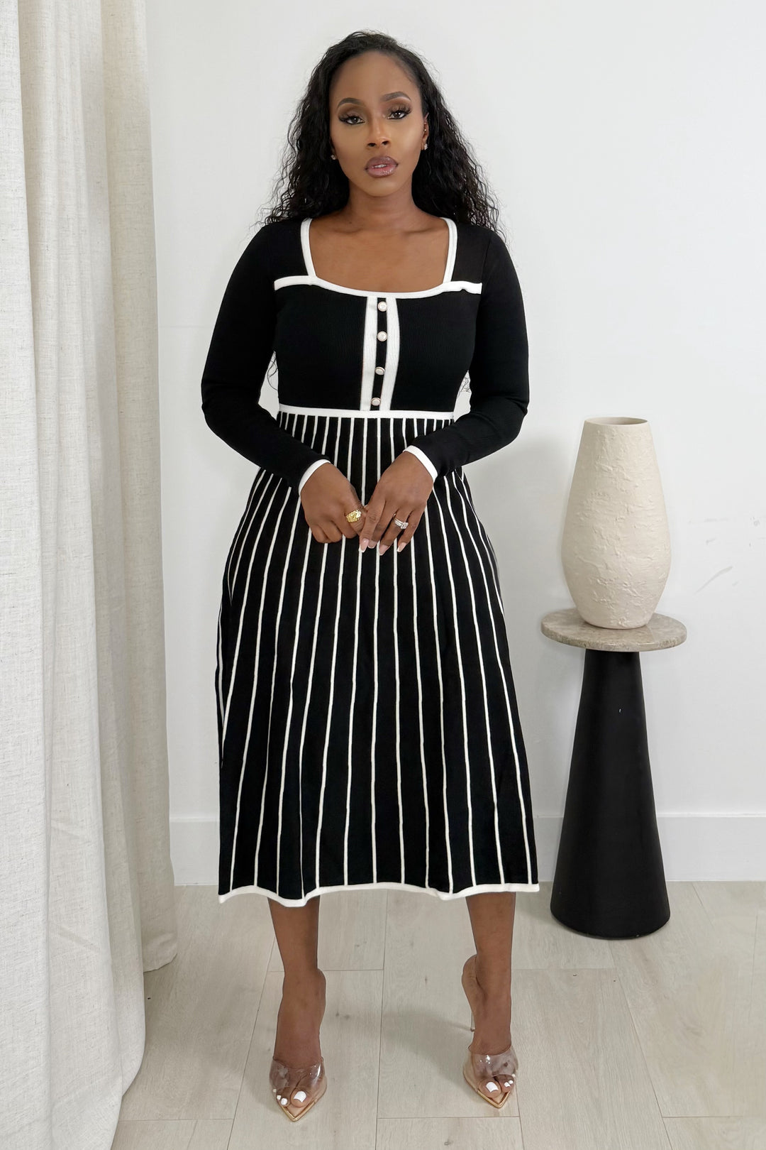 The uptown classic midi dress (black & white)