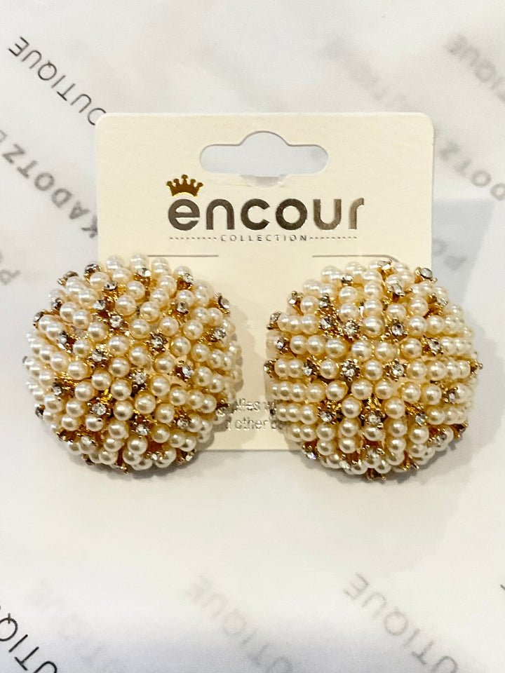 Beaded Faux Pearl cluster earrings