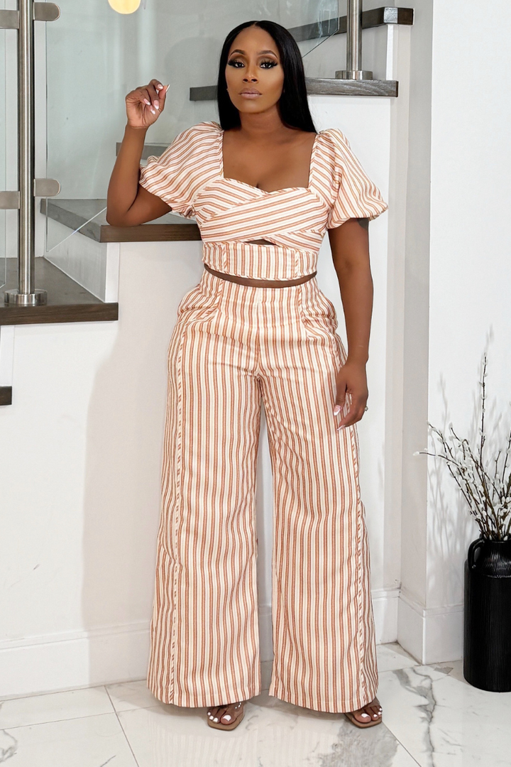 Pin Stripe High waist Pant Set (Cream Multi)