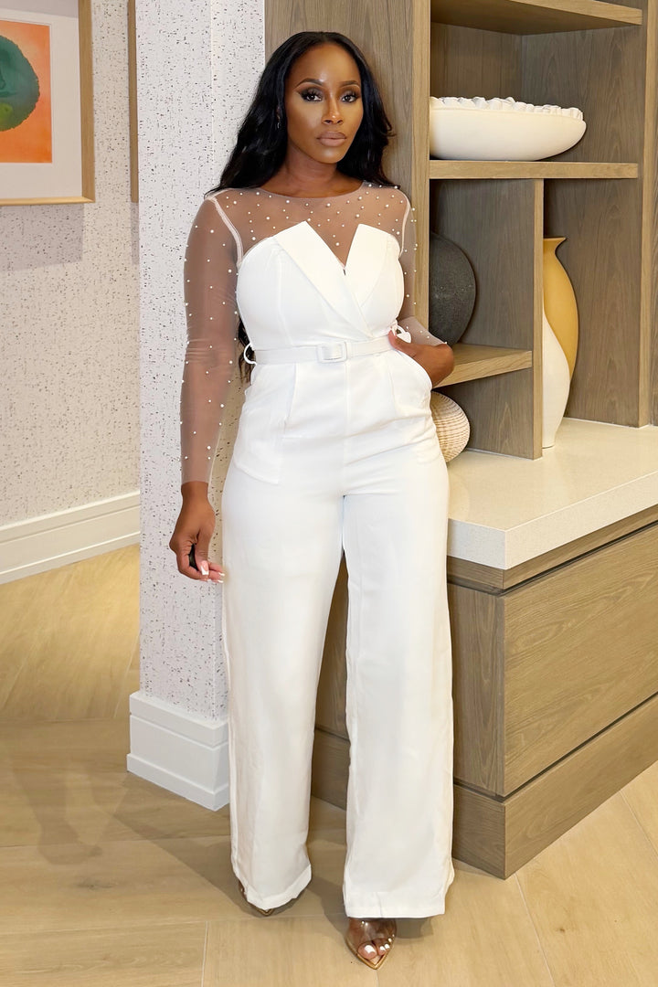 Opal Elegance Pearl Jumpsuit (White)
