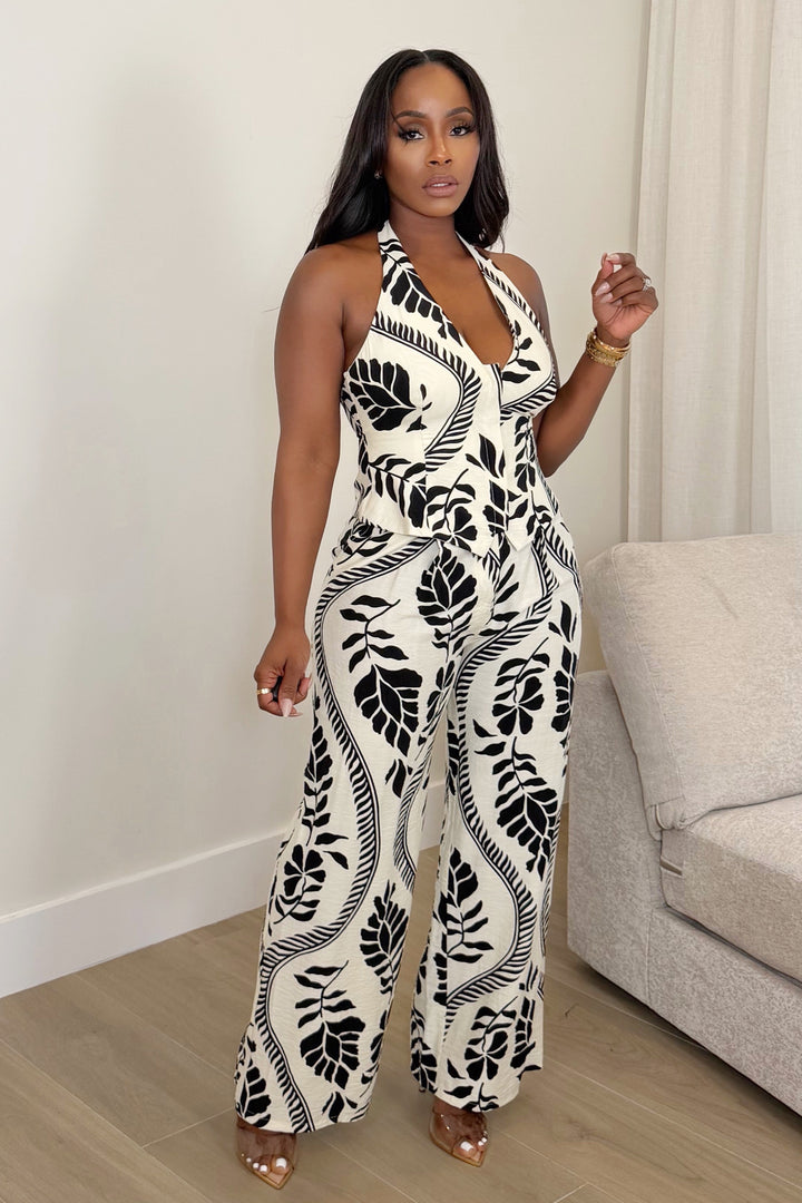 Tropical Halter Pant Set [Ivory Palm]