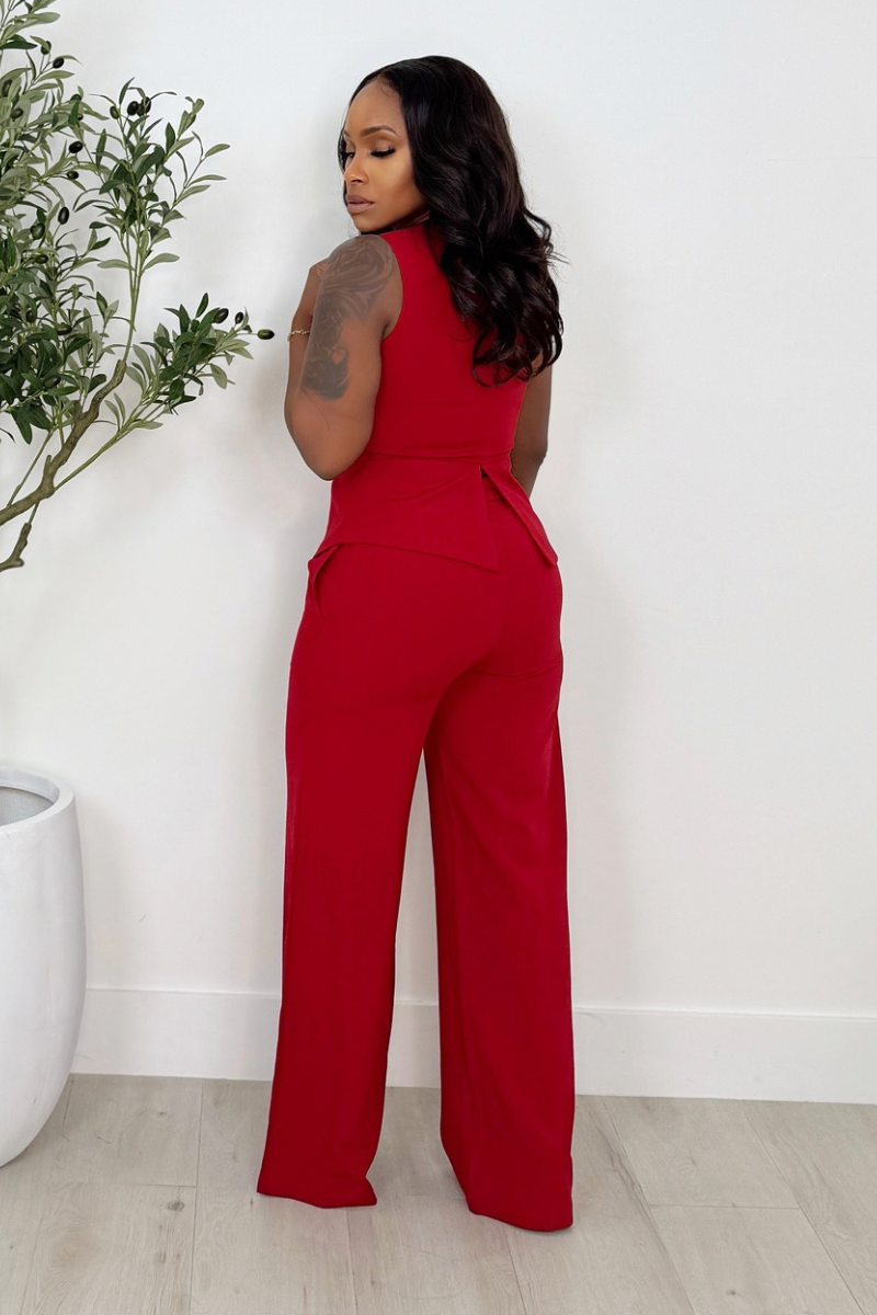 Boss Babe Vest & Pant Set (Red)