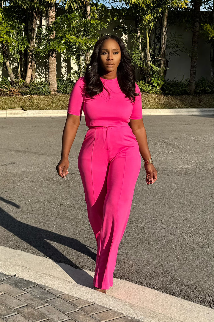 Simple Chic Pant Set (Hot Pink)