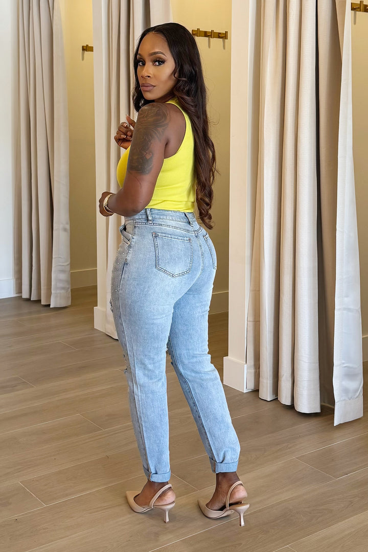 Spring Bling High Waist Denim (Light Wash)