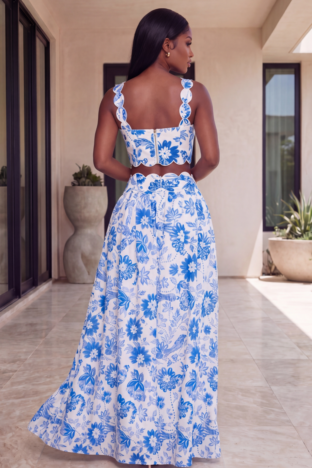 The Santorini Scallop  Skirt Set [Blue]
