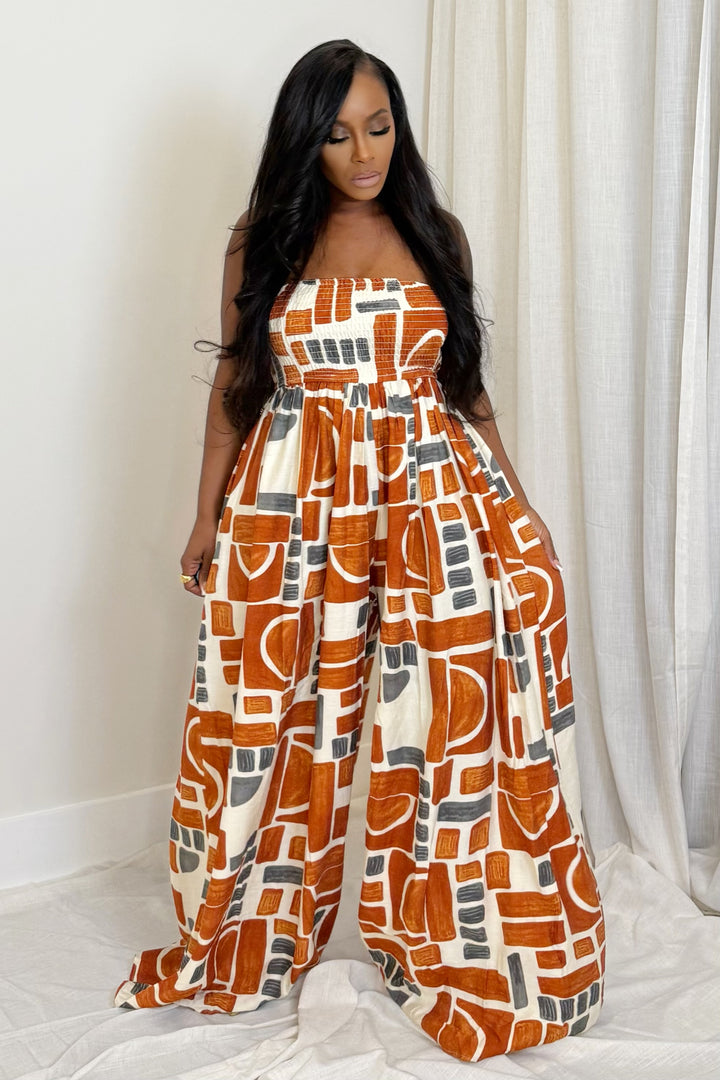 Abstract Aura Tube Jumpsuit (Rust)