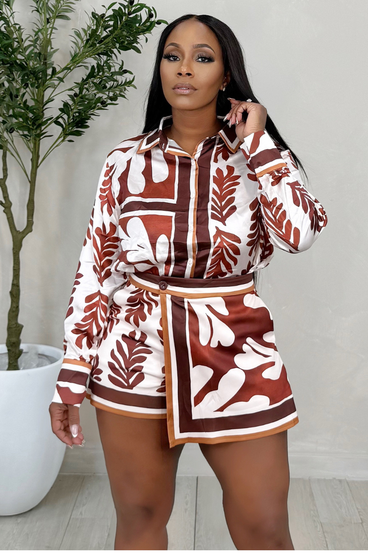 Fall It Is Wrap Shorts Set (Cinnamon)