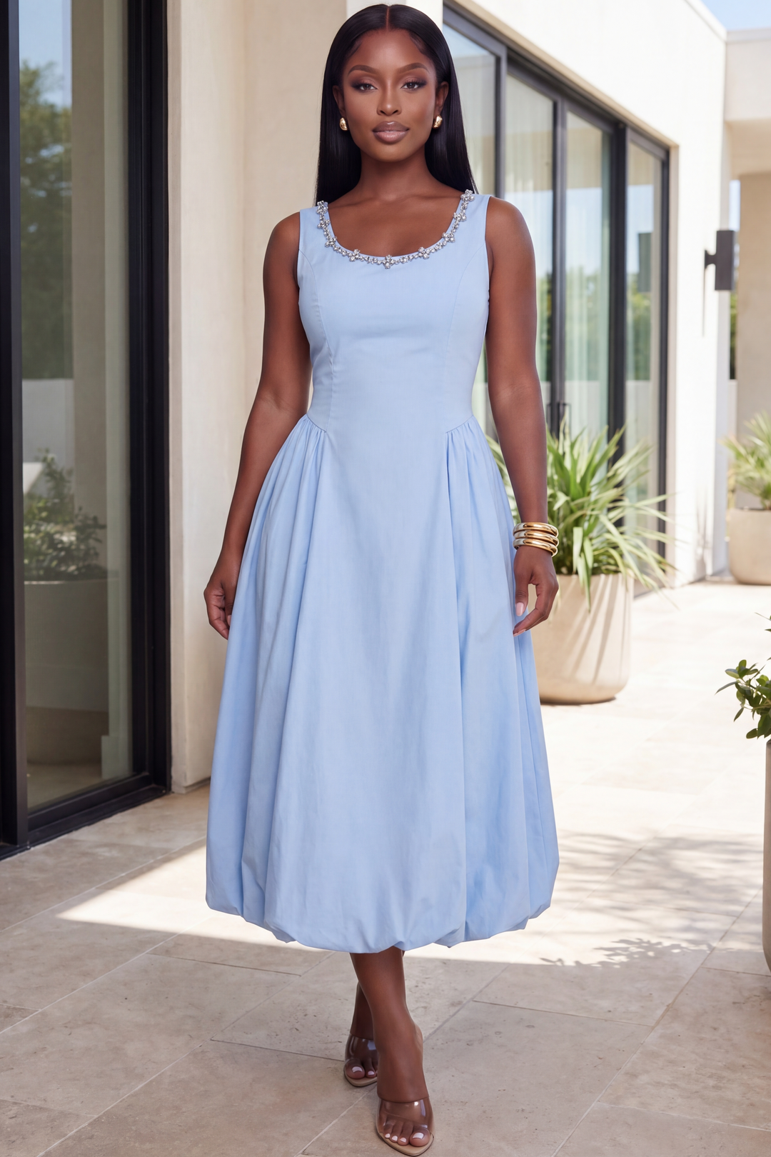 powder blue dress midi The Elara Jeweled Midi Dress [Powder Blue] – Polkadotz Boutique