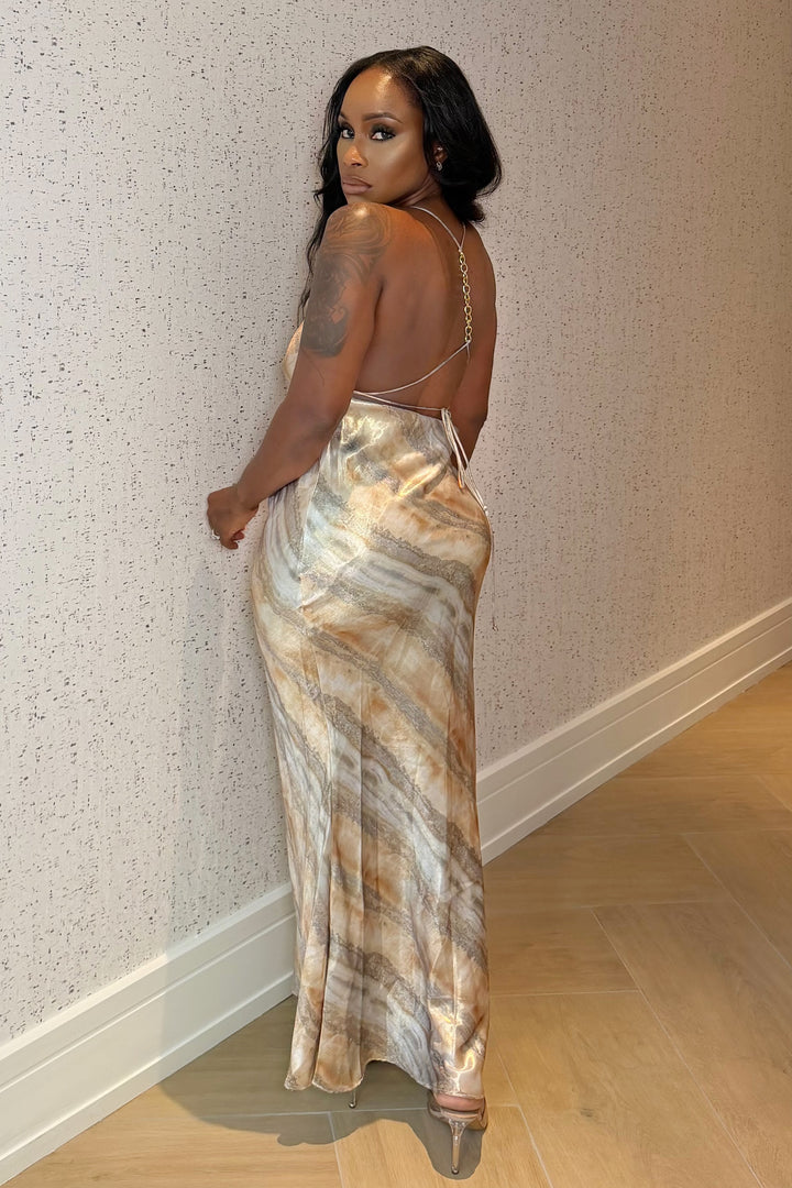 Golden Marble Slip Gown