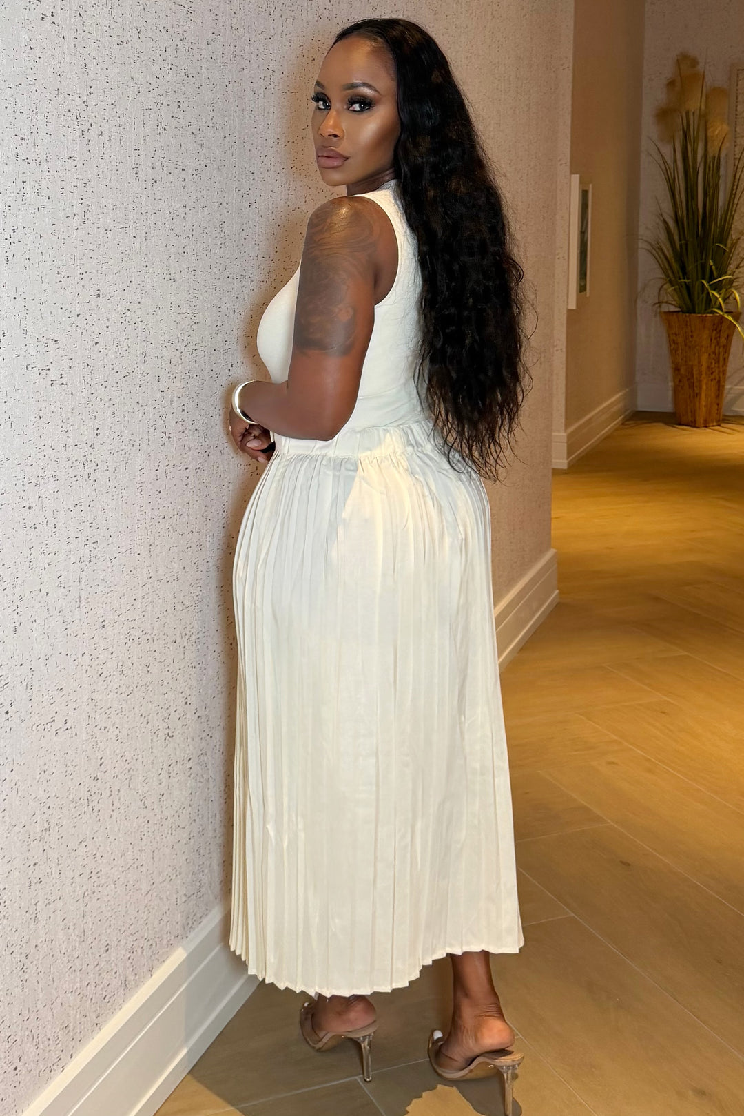 Accordion Knit Midi Dress