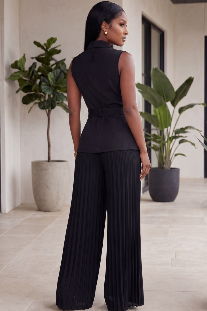 The Noir Valetta Pleated Pants Set [Black]