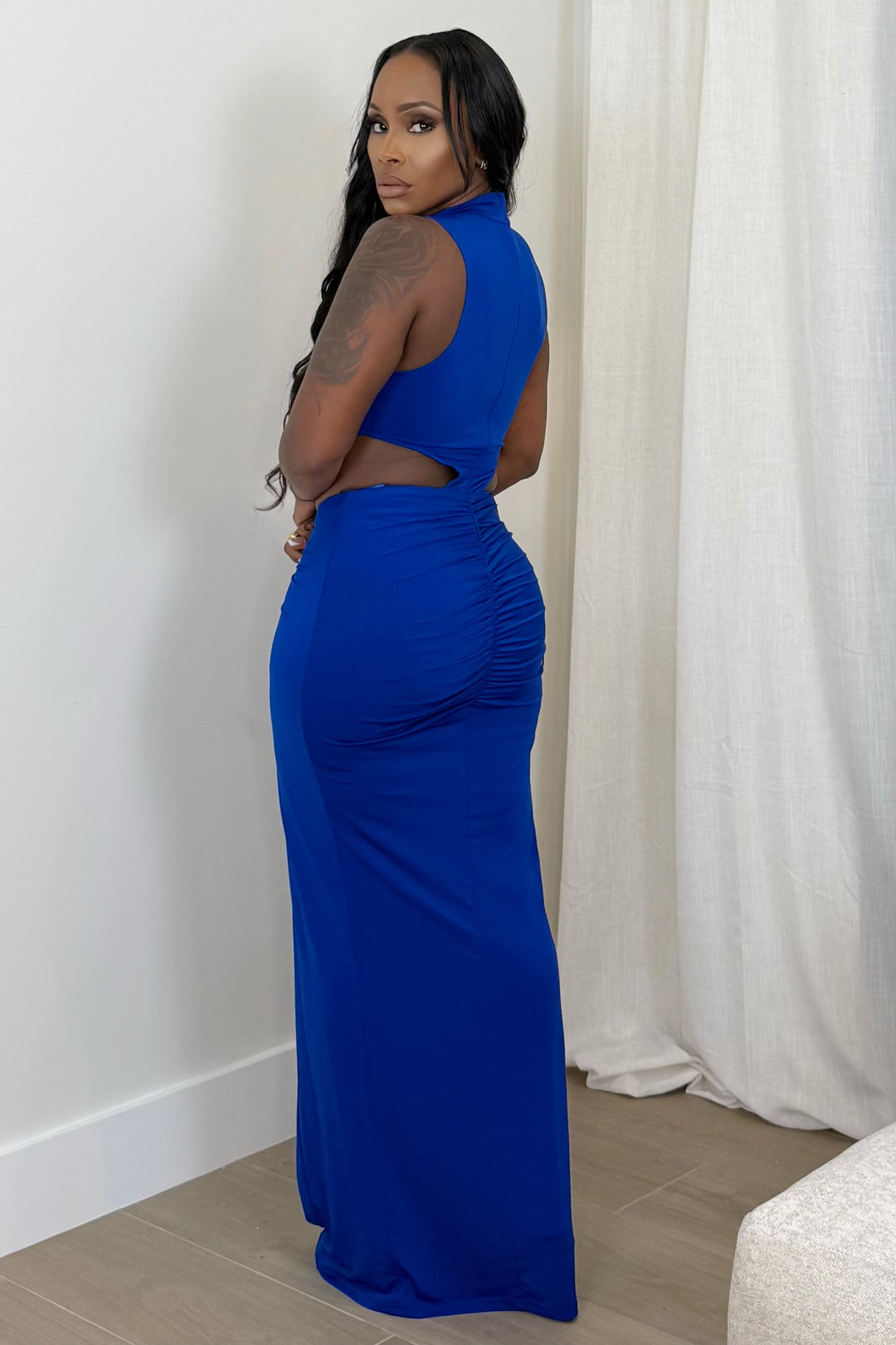 Royal Cutout Ruched Maxi (Royal Blue)