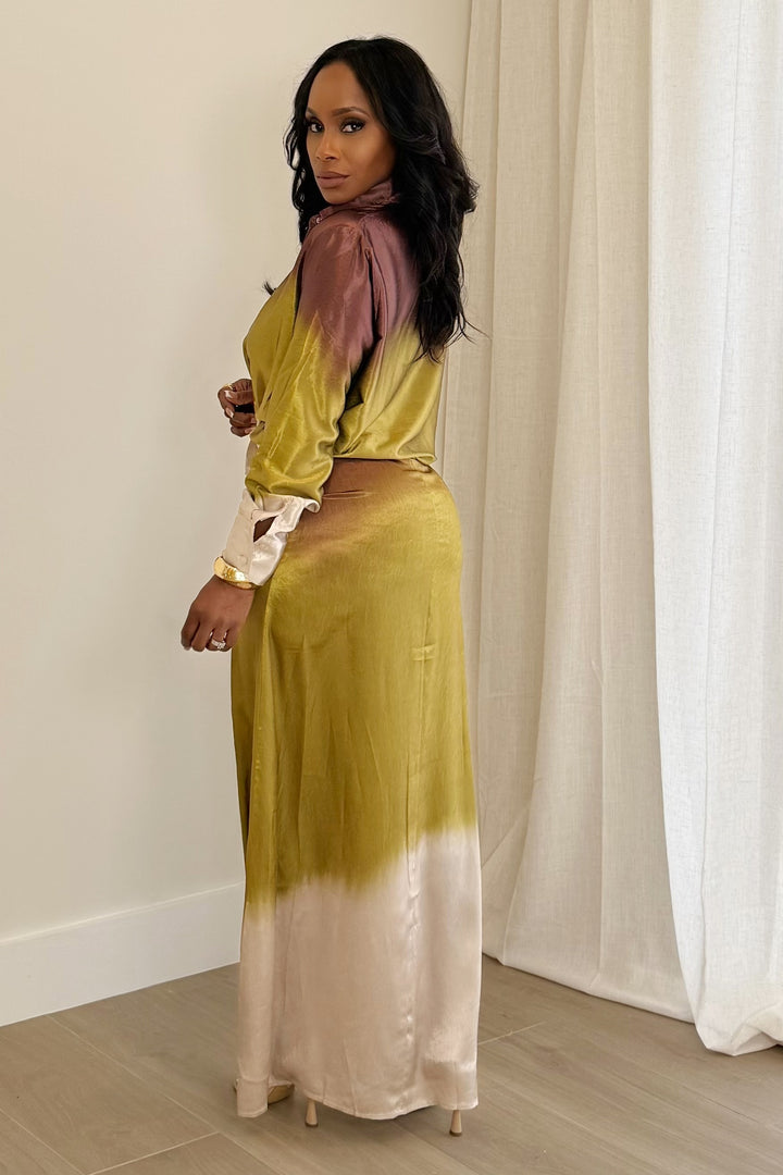 The Ombré Edit Dress & Shirt Set (Olive Multi)