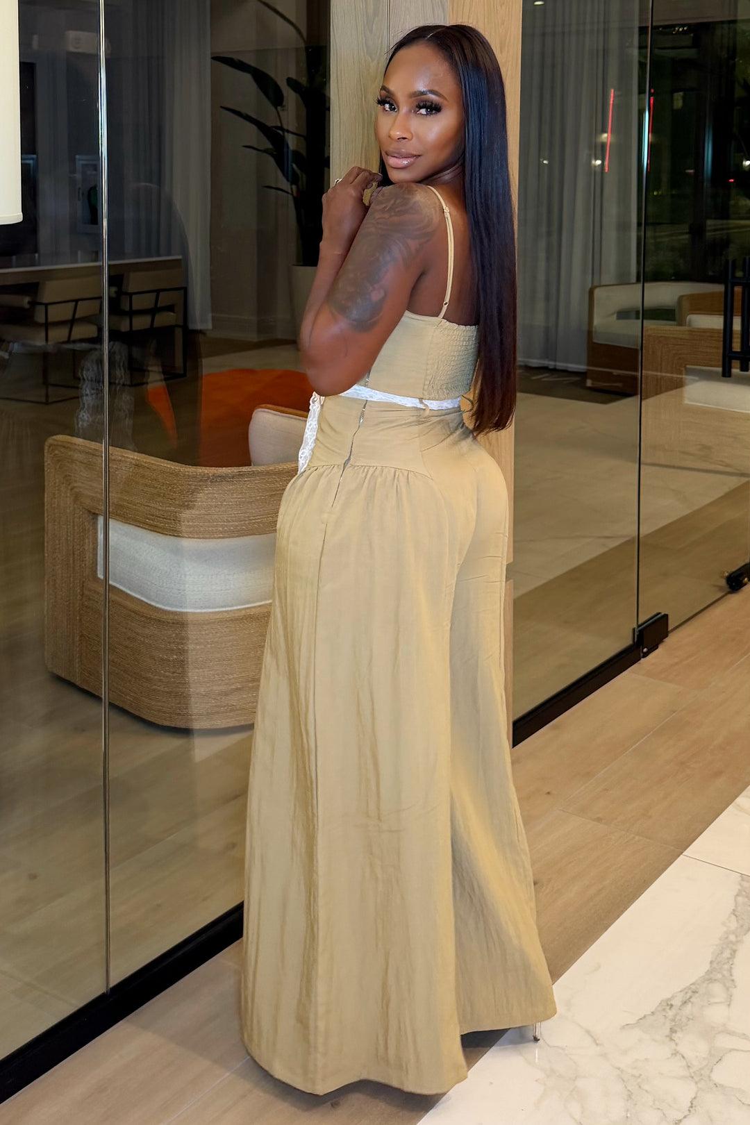 Toscana Lace Belted Wide Leg Jumpsuit [Nude]