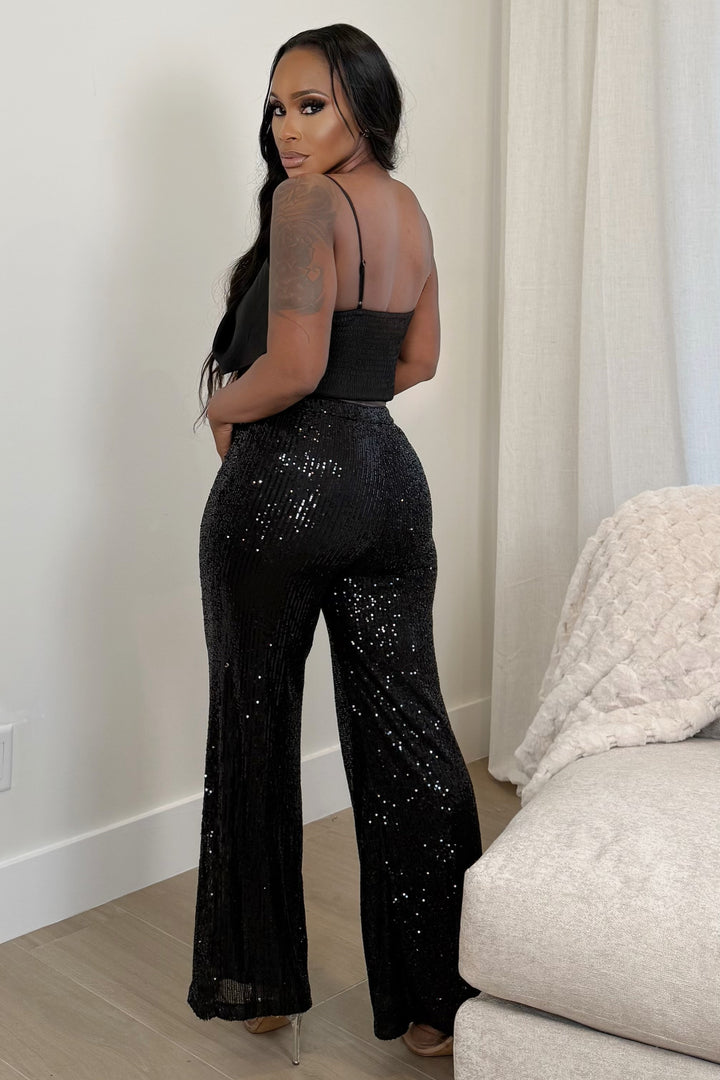 Midnight Sparkle Sequin Pants Set (Black)