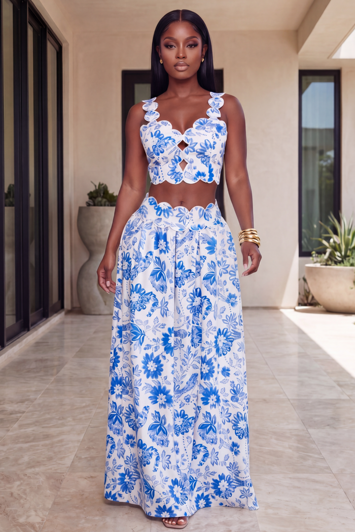 The Santorini Scallop  Skirt Set [Blue]