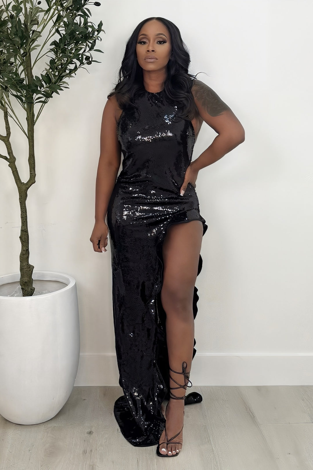 No Pressure Sequin High Slit Halter Dress (Black) Polkadotz Boutique No Pressure Sequin High Slit Halter Dress (Black) Polkadotz Boutique