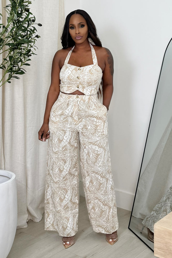(Copy) Neutral Palm Pant Set (Nude & White)