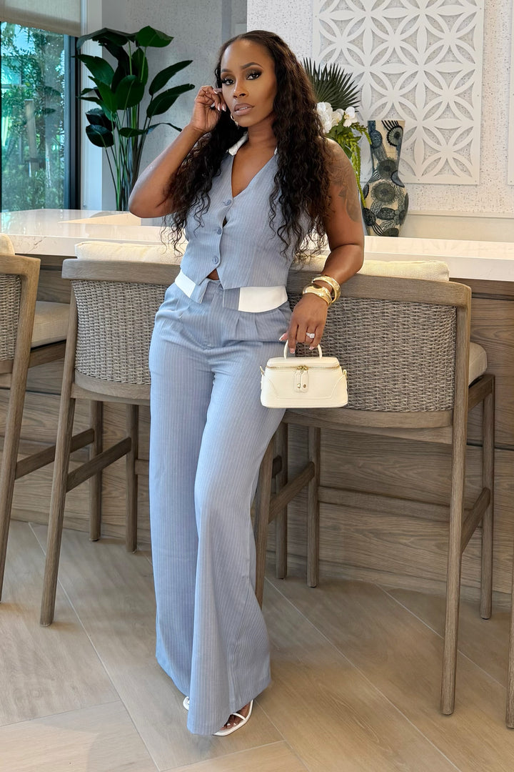 Boss Babe Pin Stripe pant set (Light blue)