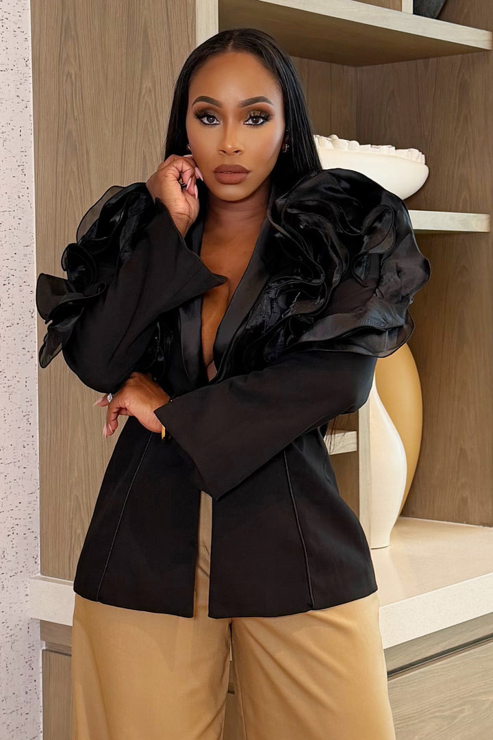 Statement Ruffle Blazer [Black]