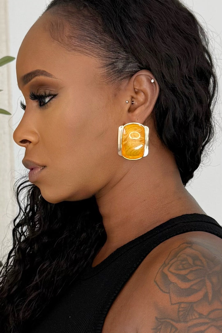 Square Stone Gold Earrings