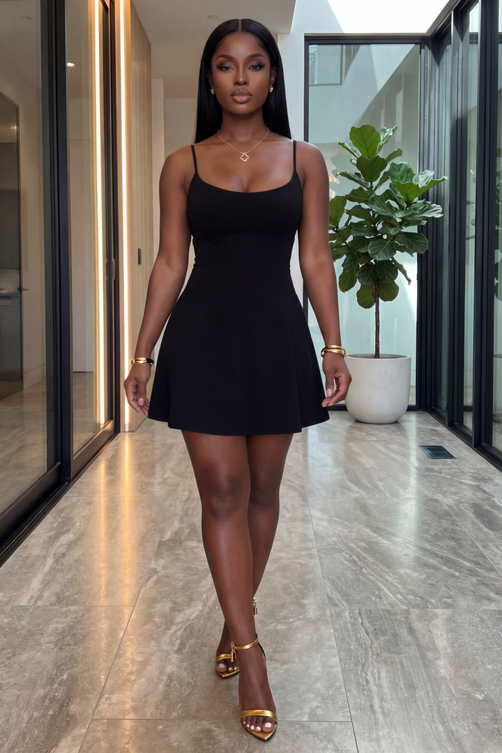 Snatched Mini Fit-and-Flare Dress[Black]