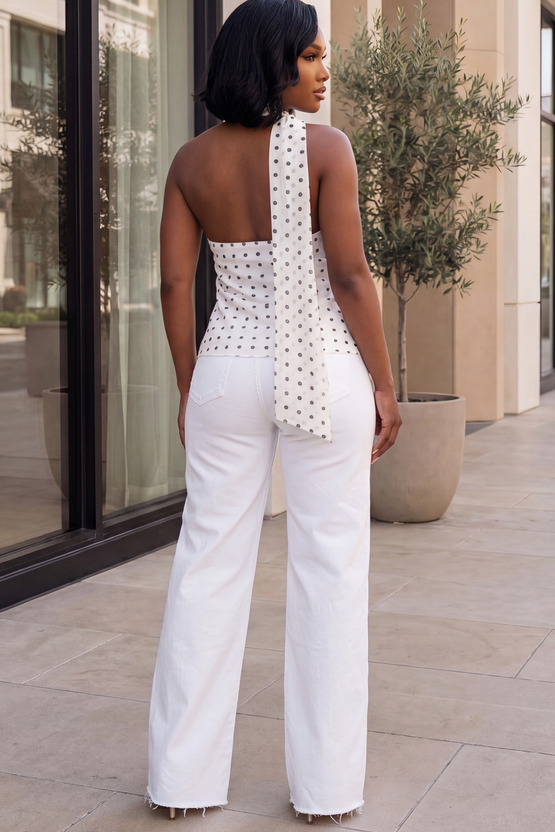 The Monaco drape Top [Ivory Polka Dot]