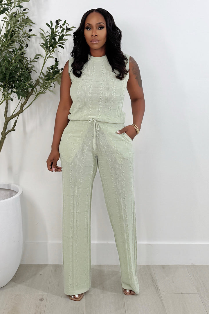 See It Through Knit Pant Set (Sage)