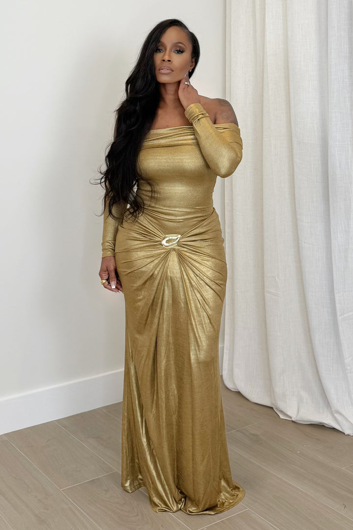 Luxe Radiance Ruched Maxi (Gold)