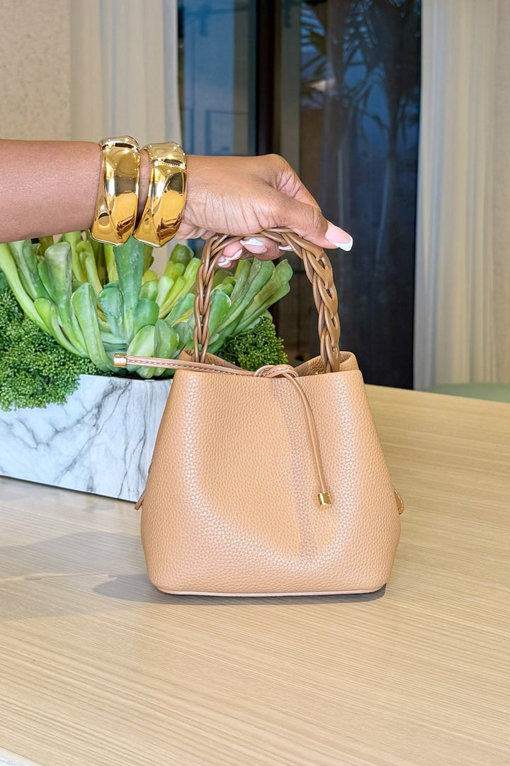 Real Leather Braided Handle bucket bag