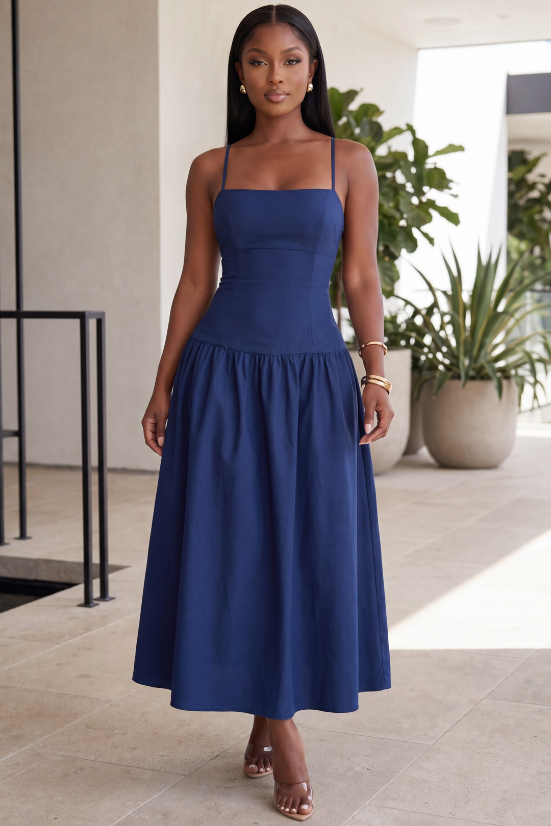 The Vivienne Drop Waist Midi Dress [Cobalt Blue]  Polkadotz Boutique