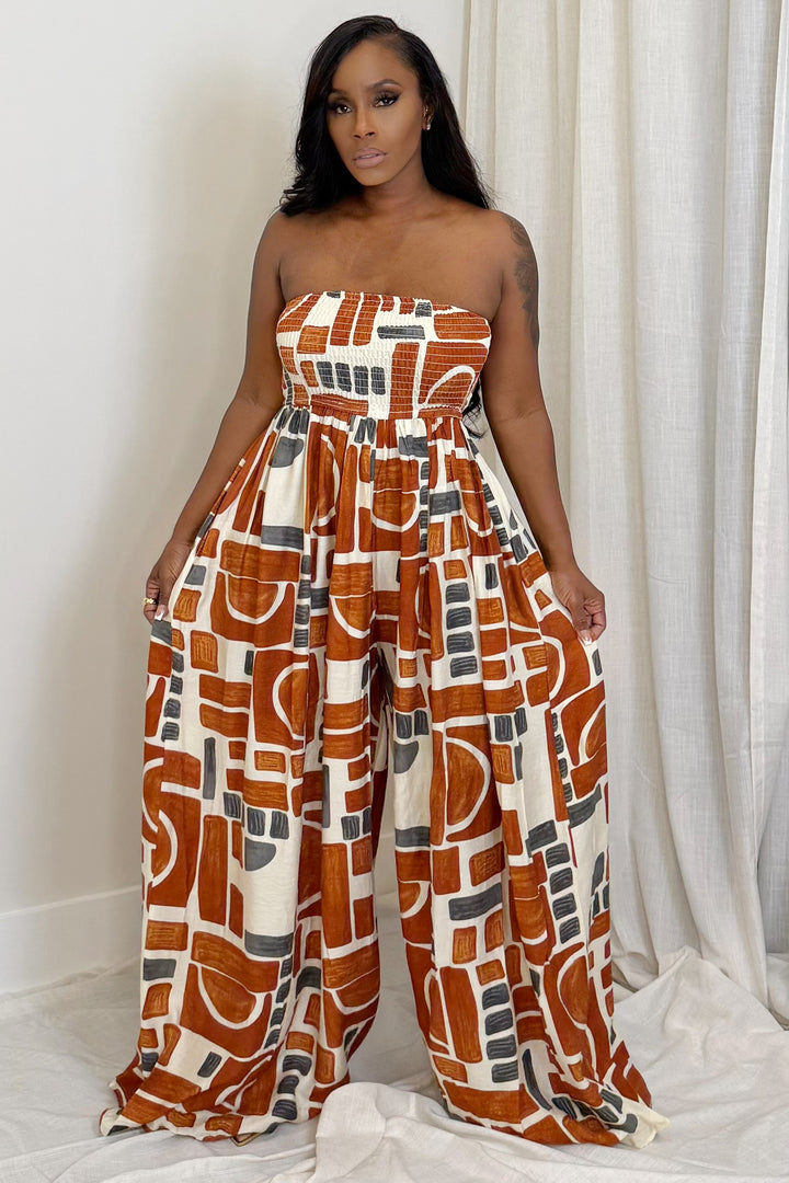 Abstract Aura Tube Jumpsuit (Rust)