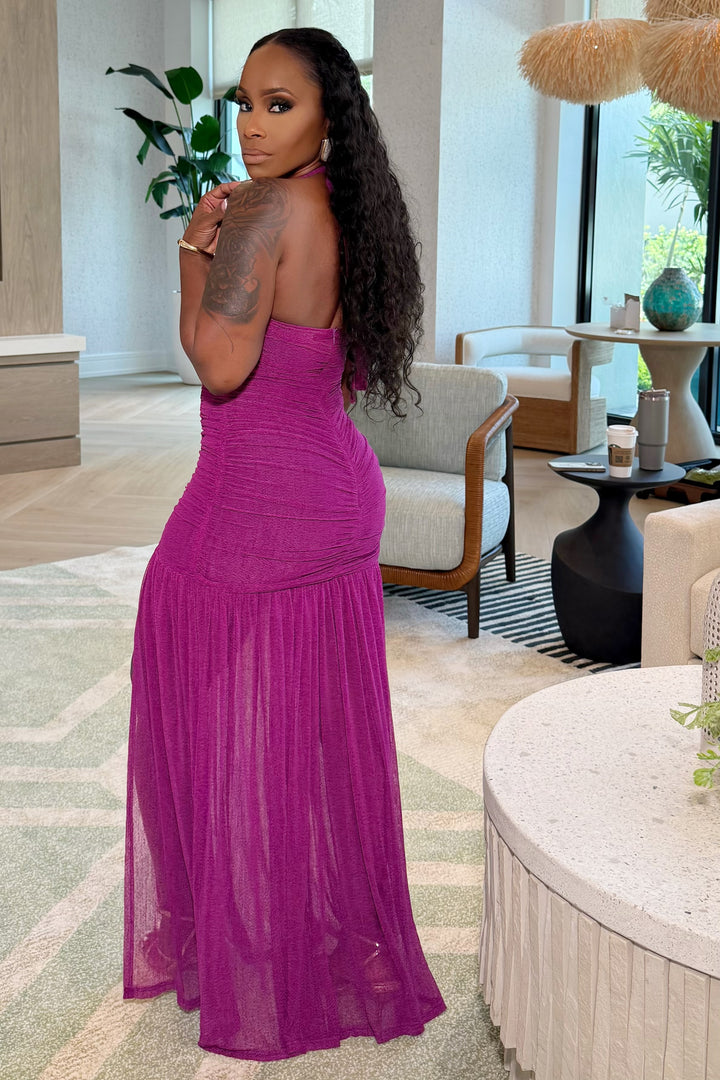 Island Glow halter neck Gown (Violet)