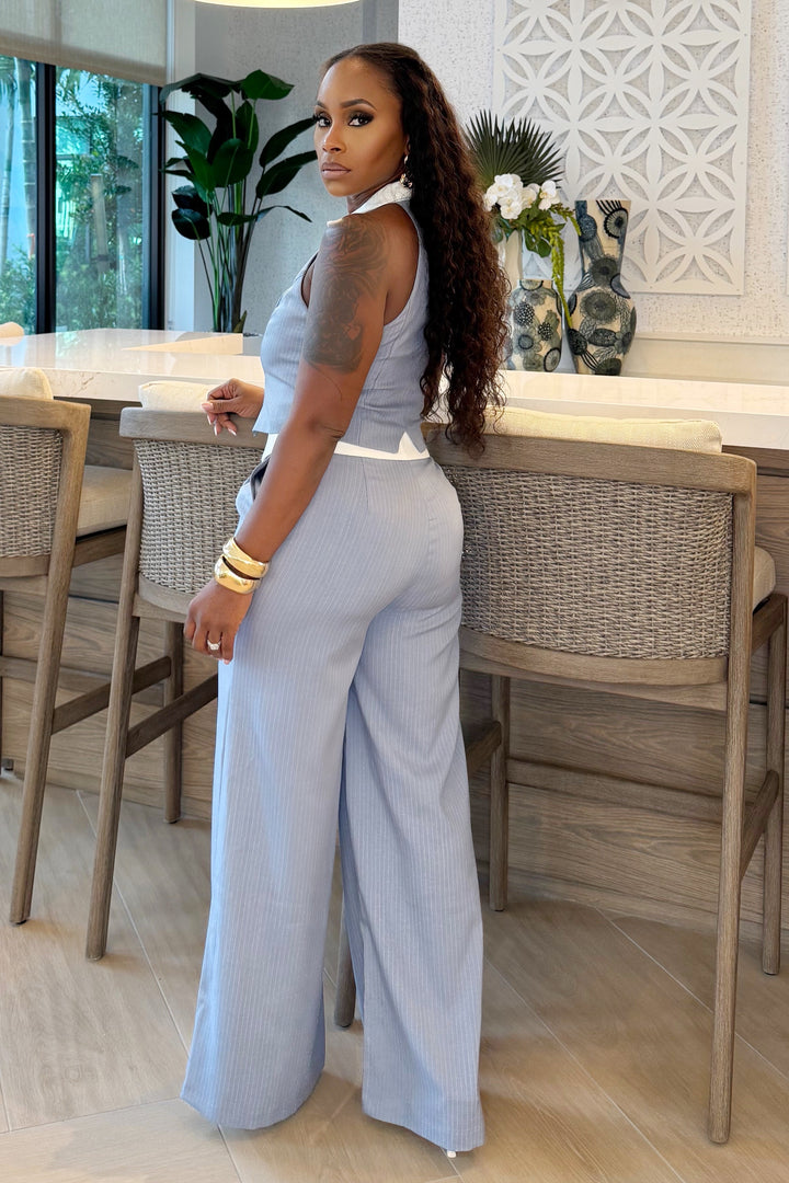 Boss Babe Pin Stripe pant set (Light blue)