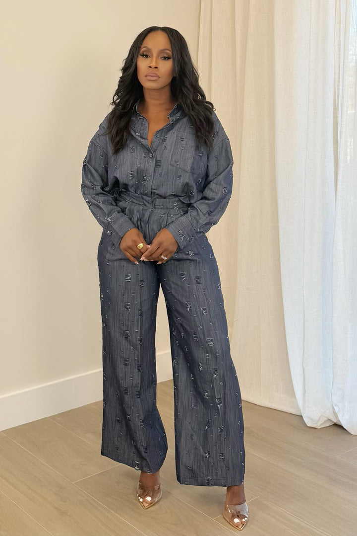 Ripped Denim Pant Set (Denim)