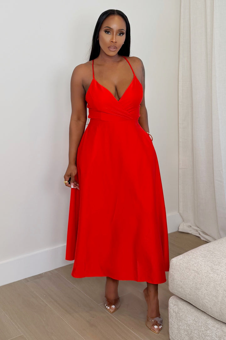 Crimson Whisper Midi Dress [Red]