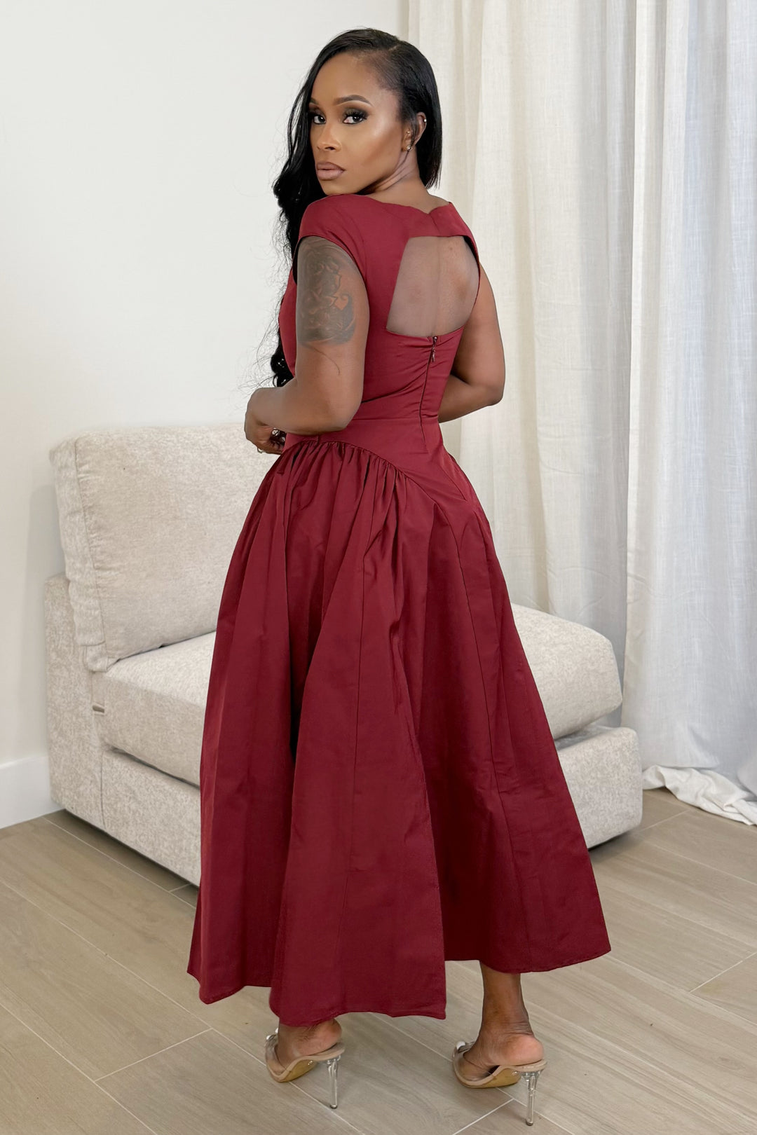Bordeaux Grace Aline midi dress (Maroon)