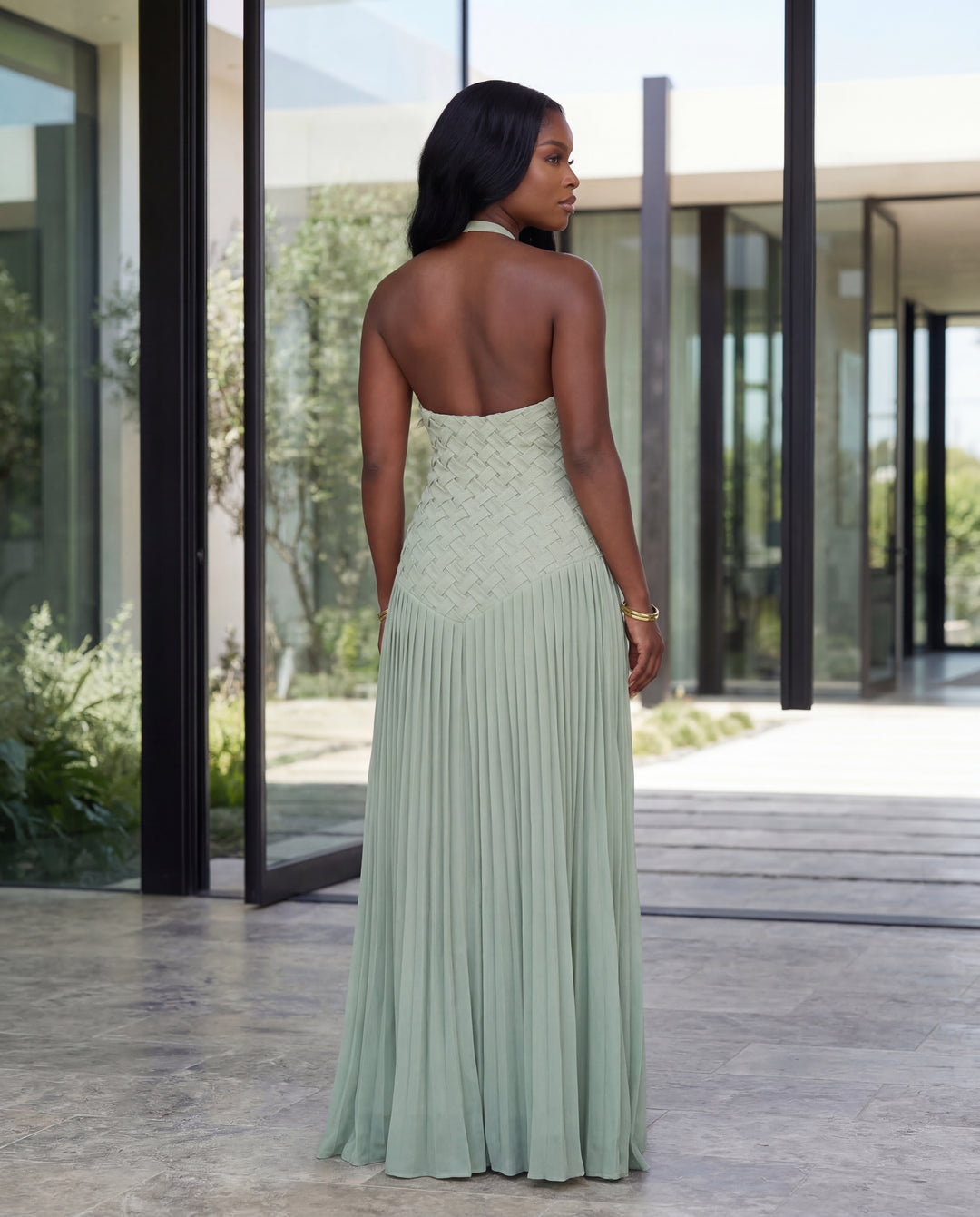 Gracefully Woven Halter Maxi Dress [Sage]