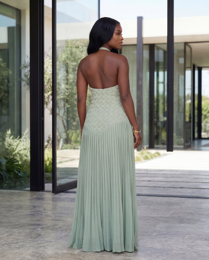 Gracefully Woven Halter Maxi Dress [Sage]