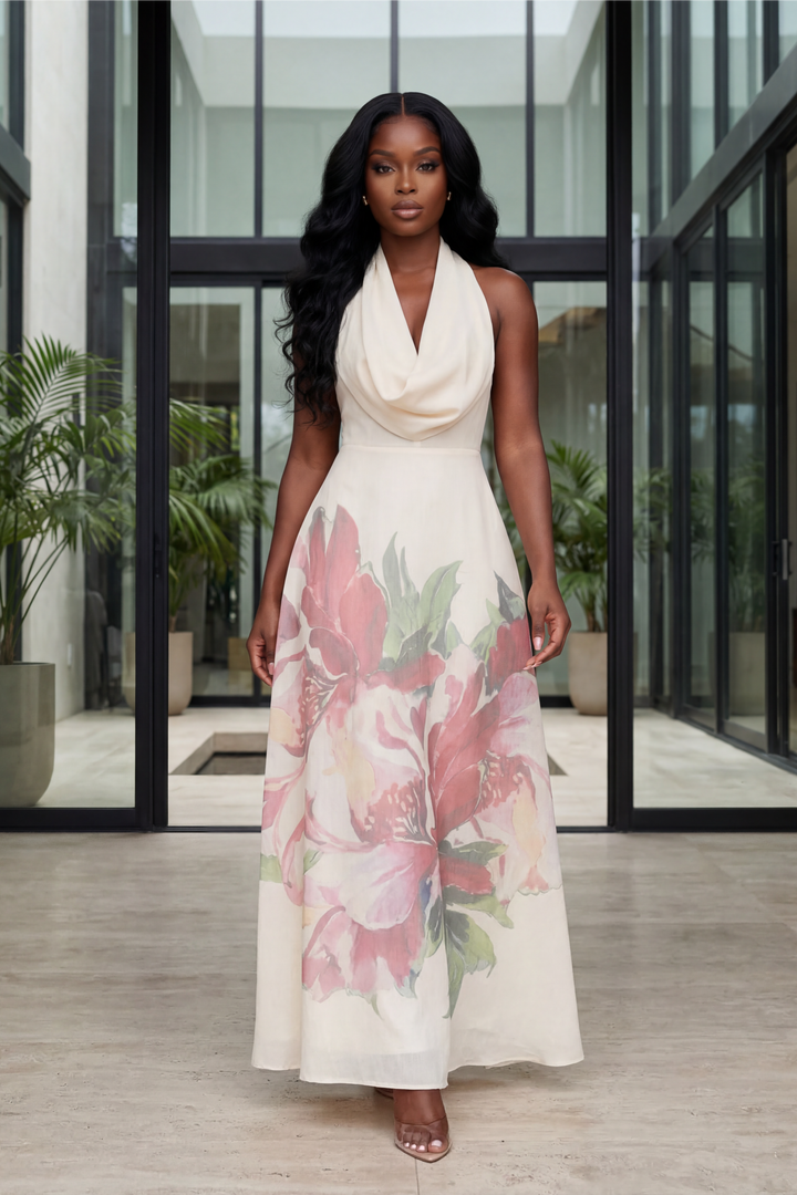 Blush Garden Halter Maxi Dress [Ivory Floral]