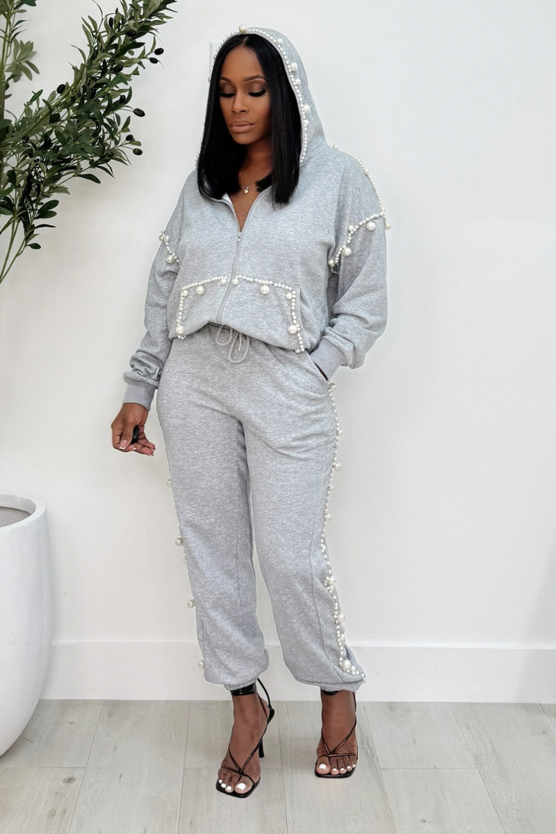 Pearls Favorite Hooded Jogger Set (Grey)