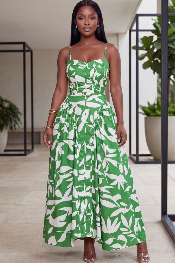 The Eden Botanica Maxi Dress [Green/Beige]