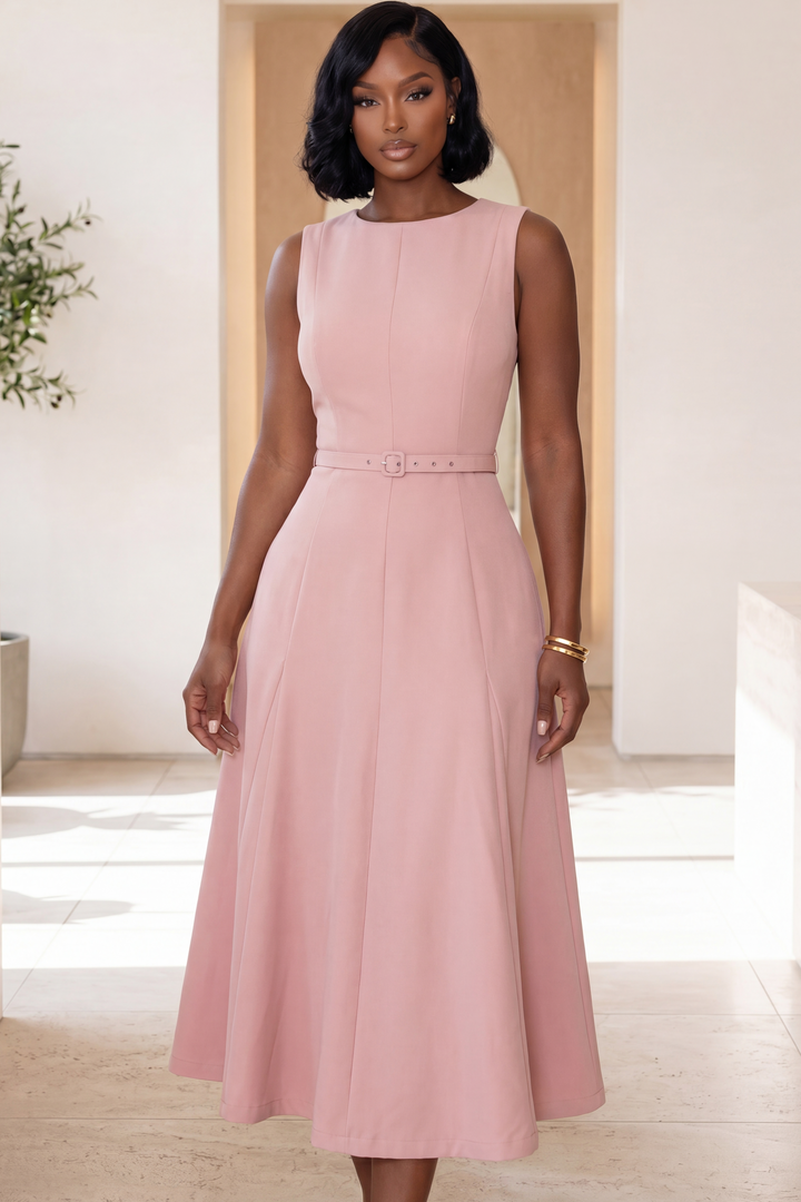 The Blush Elegance Midi Dress [Blush Pink]