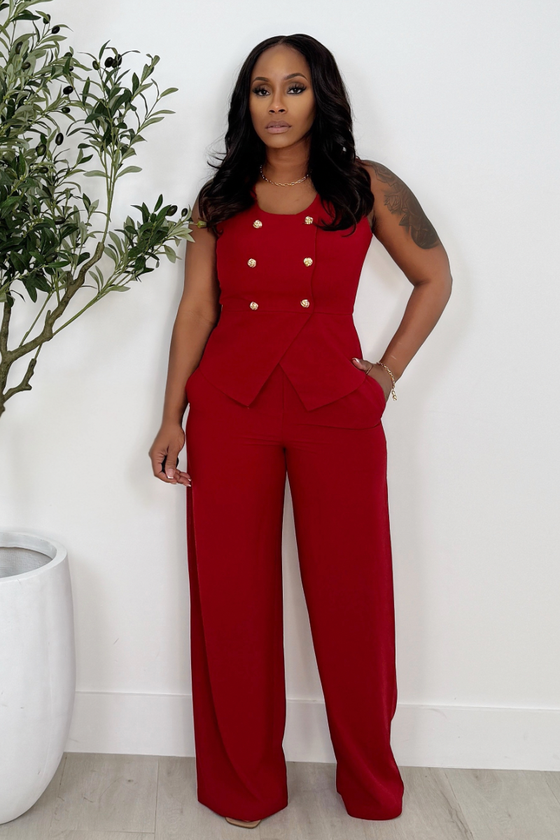 Boss Babe Vest & Pant Set (Red)