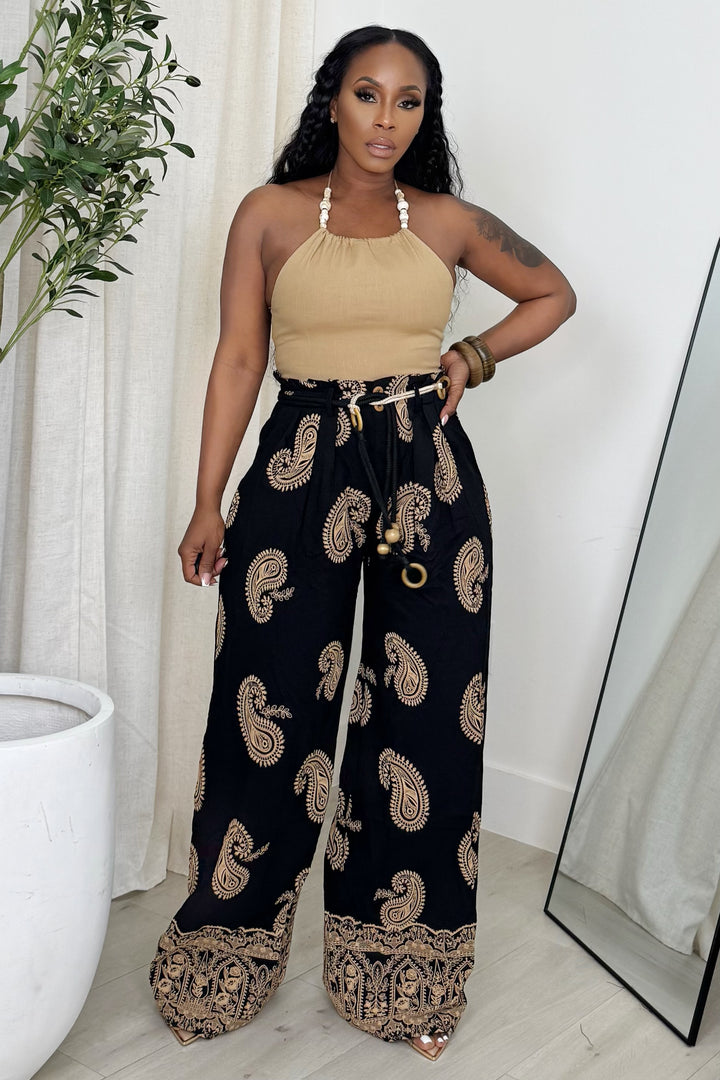 Paisley Printed High waist Pant (Black)